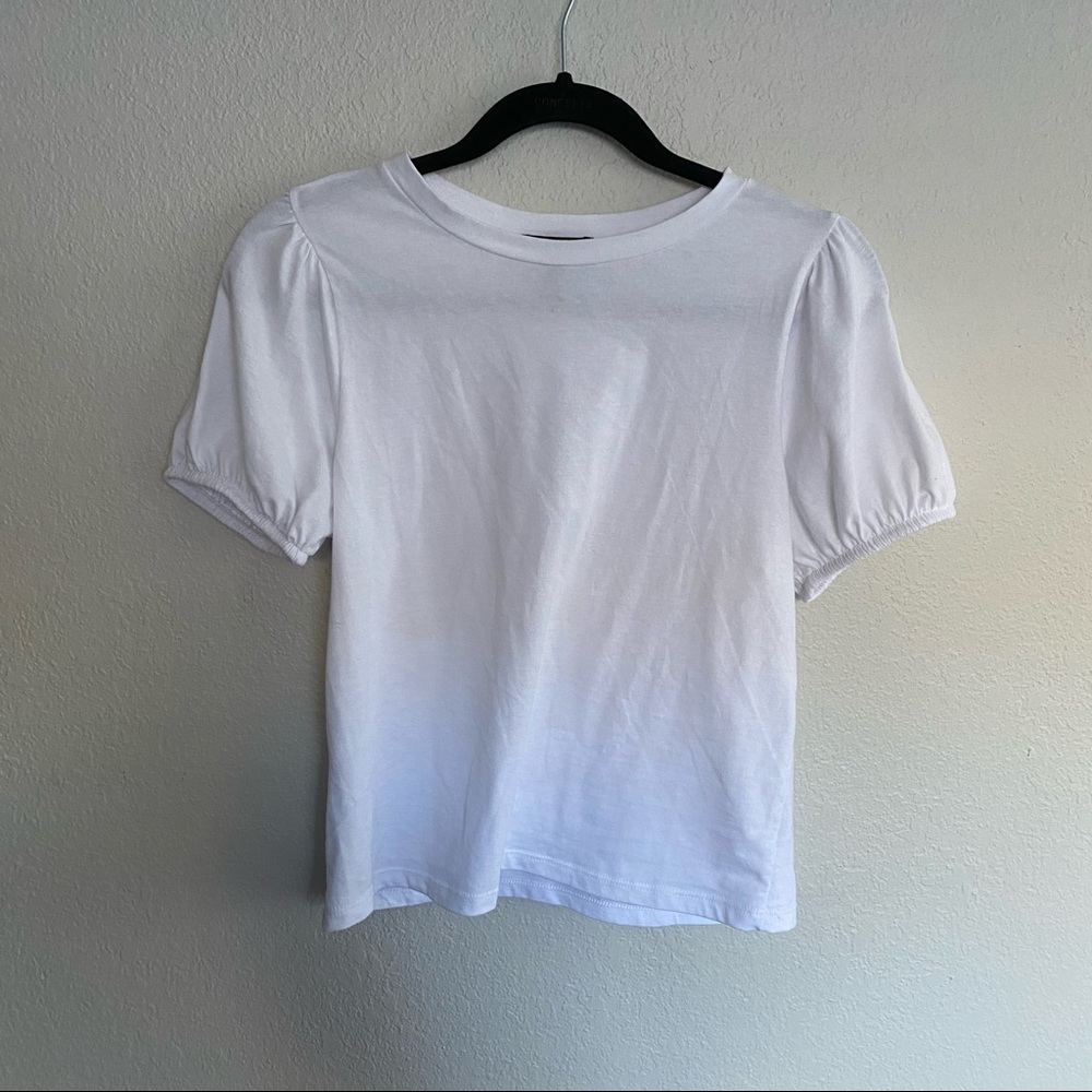 aqua white puff sleeve shirt